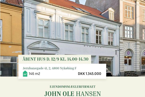 Åbent hus på Jernbanegade 41, 2. – lys og rummelig ejerlejlighed midt i Nykøbing F.