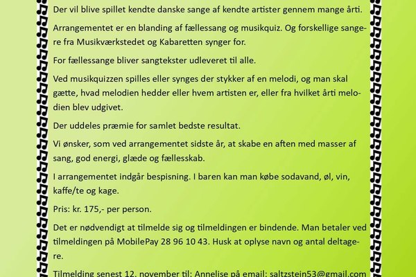 🎶 Syng-med-aften med musikquiz i Sandby Kulturhus